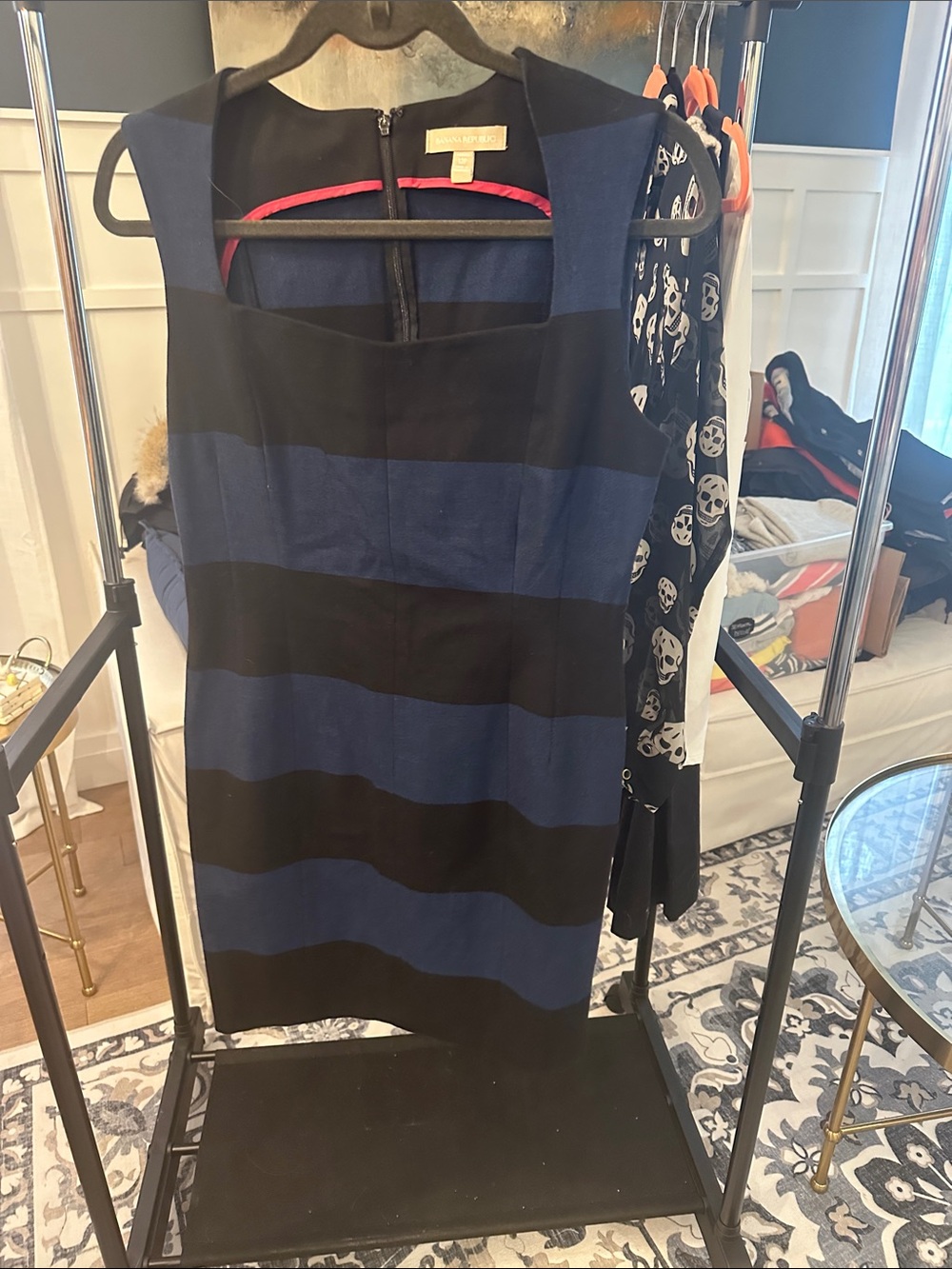 Banana Republic Sleeveless Striped Mini Dress in Navy & Black
